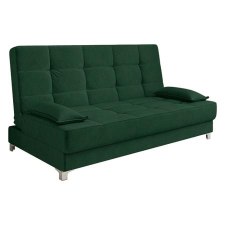 Imagem de Sofá Cama Equador 193 cm Encosto Reclinável Veludo Verde Militar Pés Plástico Cromado - D'Rossi