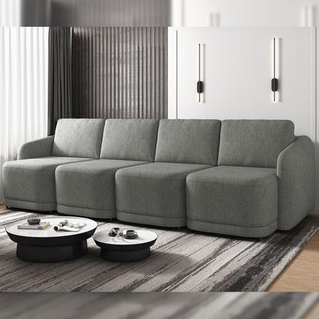 Sofá Cama Modulado Retrátil e Reclinável Decorativo Varsóvia 356cm Linho Cinza Chumbo G33 - Gran Belo Imagem de Sofá Cama Modulado Retrátil e Reclinável Decorativo Varsóvia 356cm Linho Cinza Chumbo G33 - Gran Belo