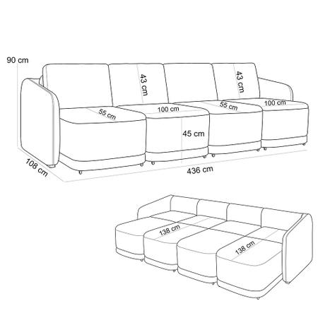 Imagem de Sofá Cama para Sala de Estar 5 Lugares 436cm Montserrat K01 Veludo Azul Marinho - Lyam Decor