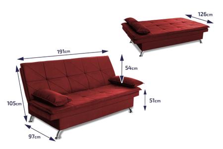 Imagem de Sofá Cama Pérsia 3 Lugares Suede Velut Vermelho - King House