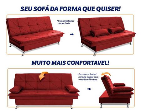 Imagem de Sofá Cama Pérsia 3 Lugares Suede Velut Vermelho - King House