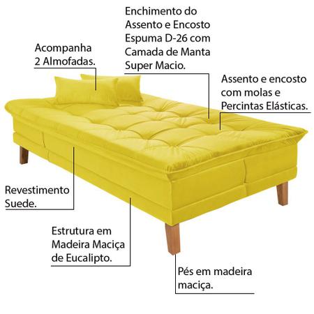 Imagem de Sofá Cama Reclinável 2 Lugares Sala de Estar Quarto 192cm Lady Suede Amarelo G30 - Gran Belo