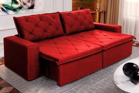 Imagem de Sofá Cama Retrátil Reclinável 3,00m Bangkok Suede Velut Vermelho molas no Assento - King House