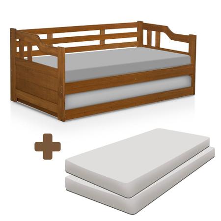 Imagem de Sofa cama solteiro de madeira maciça com cama auxiliar e colchão Atraente castanho