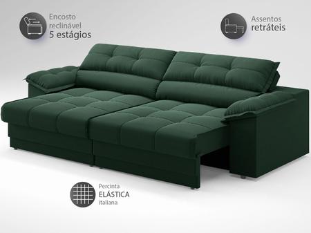 Imagem de Sofá com Carregador USB Retrátil Reclinável Mimo 2,30m Velosuede Verde - NETSOFAS