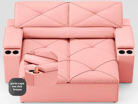 Imagem de Sofá com Porta Copos Retrátil e Reclinável Pop 1,54m Velosuede Rose - NETSOFAS