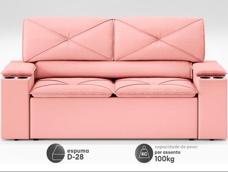 Imagem de Sofá com Porta Copos Retrátil e Reclinável Pop 1,54m Velosuede Rose - NETSOFAS