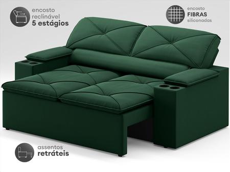 Imagem de Sofá com Porta Copos Retrátil e Reclinável Pop 1,54m Velosuede Verde - NETSOFAS