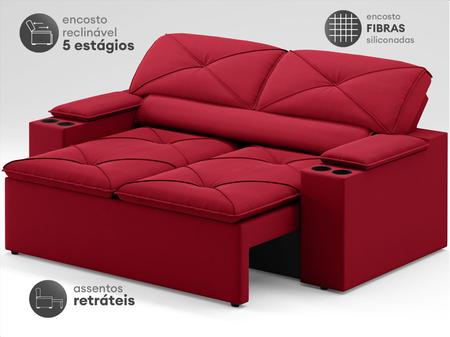 Imagem de Sofá com Porta Copos Retrátil e Reclinável Pop 1,54m Velosuede Vermelho - NETSOFAS