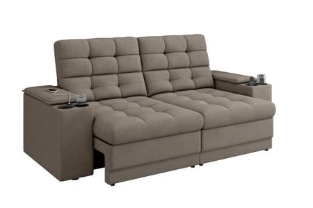 Imagem de Sofá Confort Premium 1,70m Assento Retrátil/Reclinável porta copos e USB Suede Capuccino - XFlex Sofas
