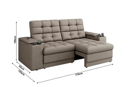 Imagem de Sofá Confort Premium 1,70m Assento Retrátil/Reclinável porta copos e USB Suede Capuccino - XFlex Sofas