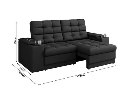 Imagem de Sofá Confort Premium 1,70m Assento Retrátil/Reclinável porta copos e USB Suede Preto - XFlex Sofas