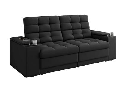 Imagem de Sofá Confort Premium 1,70m Assento Retrátil/Reclinável porta copos e USB Suede Preto - XFlex Sofas