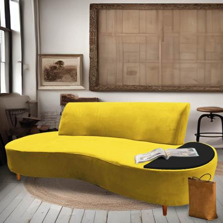 Imagem de Sofá Curvo Living Premium 3 Lugares Suede Amarelo Com Apoio Lateral MDF Preto - Ahazzo Móveis