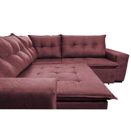 Imagem de Sofa de Canto Retrátil e Reclinável com Molas Cama inBox Oklahoma 2,70m Suede Velusoft Vinho