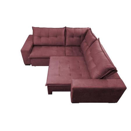 Imagem de Sofa de Canto Retrátil e Reclinável com Molas Cama inBox Oklahoma 2,70m Suede Velusoft Vinho