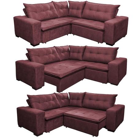 Imagem de Sofa de Canto Retrátil e Reclinável com Molas Cama inBox Oklahoma 2,70m Suede Velusoft Vinho