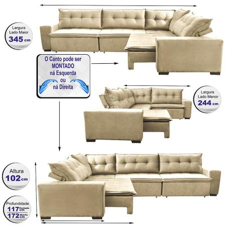 Imagem de Sofa de Canto Retrátil e Reclinável com Molas Cama inBox Oklahoma 3,45X2,41 ou 2,41X3,45 Bege