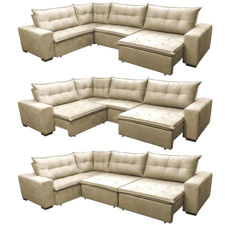 Imagem de Sofa de Canto Retrátil e Reclinável com Molas Cama inBox Oklahoma 3,45X2,41 ou 2,41X3,45 Bege