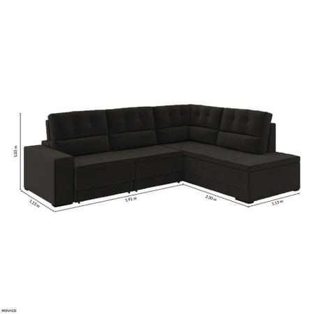 Imagem de Sofá de Canto Retrátil e Reclinável Fortaleza 1,91m X 2,30m Espuma Soft Tecido Suede Preto