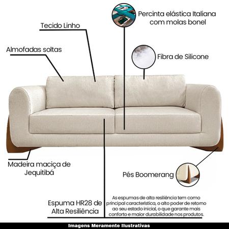 Imagem de Sofá Decorativo 3 Lugares 230cm Pés em Madeira Buzz Linho Off White Rústico G63 - Gran Belo