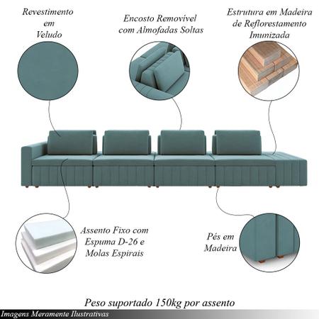 Imagem de Sofá Ilha com Encosto e Almofadas Móveis Olimpo 505cm Modulado Veludo Azul Turqueza G45 - Gran Belo