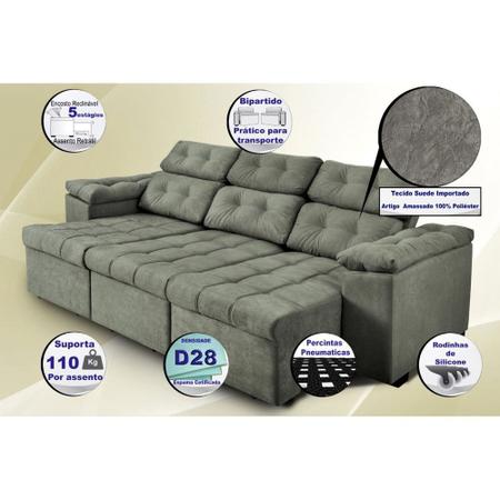 Imagem de Sofá Itália 250cm Retrátil Reclinável Suede Cinza - WS