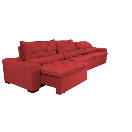 Imagem de Sofá Lisboa 3,52m Retrátil, Reclinável, Molas no Assento e Almofadas Lombar Tecido Suede Vermelho