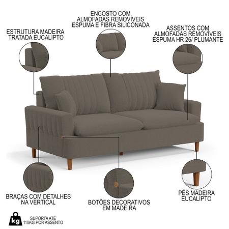 Imagem de Sofá Living 2 Lugares 160cm com Almofadas Veras D05 Bouclê Cappucino - Mpozenato