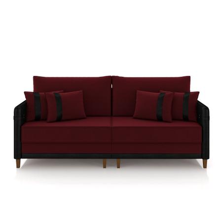 Imagem de Sofá Living Montecarlo 2 Lugares Bipartido 172cm Pés em Madeira Veludo/PU Bordô/Preto G33 - Gran Belo