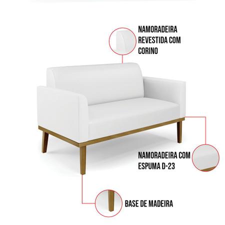 Imagem de Sofá Namoradeira com 2 Poltronas Base de Madeira Fixa Castanho Marisa material sintético Branco - D'Rossi