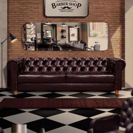 Imagem de Sofá Para Barbearia 2,60M Chesterfield Living Material Sintético Marrom Shop JM