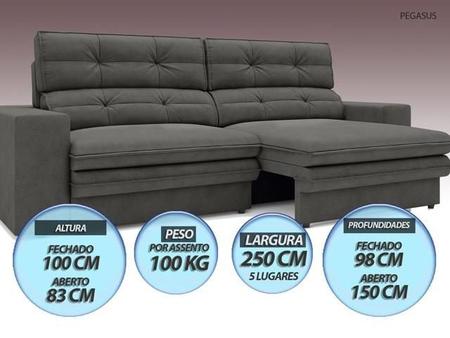 Imagem de Sofá Pegasus 2,50m Assento Retrátil e Reclinável Velosuede Cinza - NETSOFAS