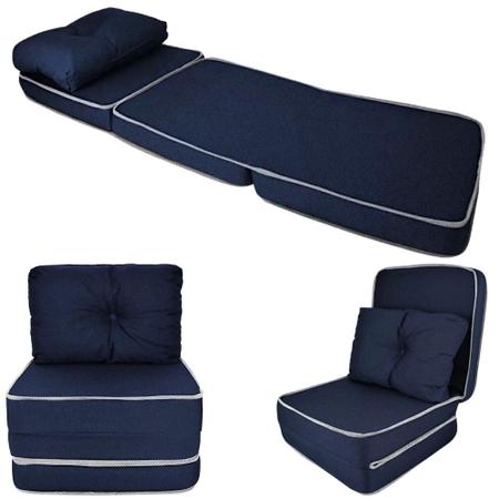 Imagem de Sofa Puff Cama Colchao de Solteiro Dobravel Portatil Azul  F.a. Colchoes 