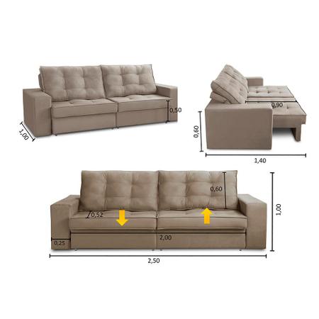 Imagem de Sofá Retrátil e Reclinável 2 lugares 2,50m com Molas Giovana Suede Capuccino Madelina Decor