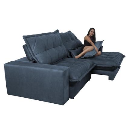 Imagem de Sofa Retrátil e Reclinável 2,52m com Molas Ensacadas Cama inBox Soft Tecido Suede Azul 