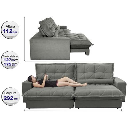 Imagem de Sofa Retrátil e Reclinável 2,92m com Molas Ensacadas Cama inBox Soft Tecido Suede Cinza 