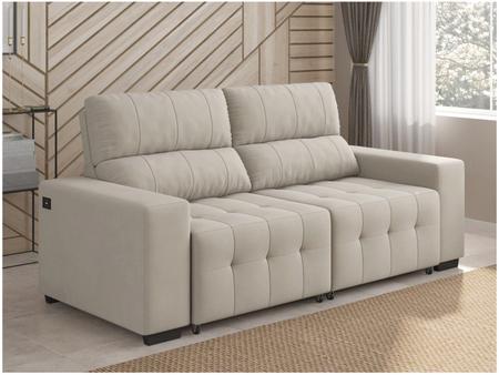 Imagem de Sofá Retrátil e Reclinável 3 Lugares Suede Connect Reta Moderna American Comfort com Entrada USB