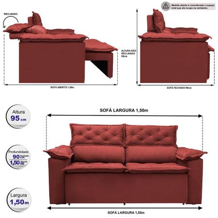 Imagem de Sofá Retrátil e Reclinável Cama inBox Compact 1,50m Tecido Suede Velusoft Vermelho