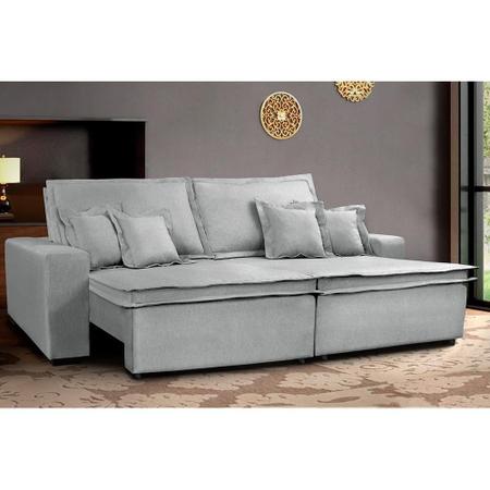 Imagem de Sofa Retrátil e Reclinável com Molas Cama inBox Premium 2,52m tecido em linho Cinza Claro