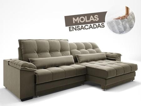 Imagem de Sofá Retrátil e Reclinável com Molas ensacadas e Carregador USB Colosso 2,10m Veludocristal Fendi - NETSOFAS