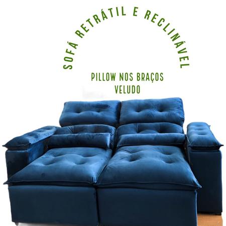 Imagem de Sofá Retrátil e Reclinável Com Pillow Azul Veludo
