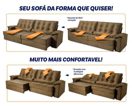 Imagem de Sofá Retrátil Reclinável 2,50m Ascari Suede Velut Bege molas Ensacadas - King House