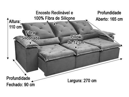 Imagem de Sofá Retrátil Reclinável 2,70 m Cinza 502 Athenas Premium