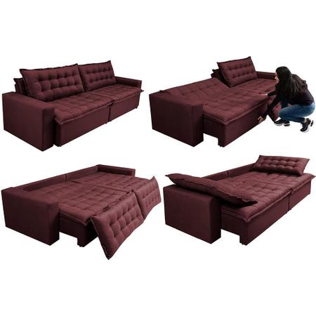 Imagem de Sofá Retrátil Reclinável e Cama 2,15m Cama inBox Flex Suede Velusoft Vinho