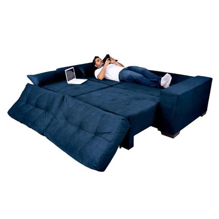 Imagem de Sofá Retrátil, Reclinavel e Cama com Molas Confort Max 2,70 Tecido Suede Azul - Cama InBox