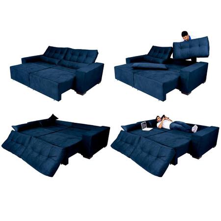 Imagem de Sofá Retrátil, Reclinavel e Cama com Molas Confort Max 2,70 Tecido Suede Azul - Cama InBox