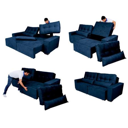 Imagem de Sofá Retrátil, Reclinavel e Cama com Molas Confort Max 3,10 Tecido Suede Azul - Cama InBox