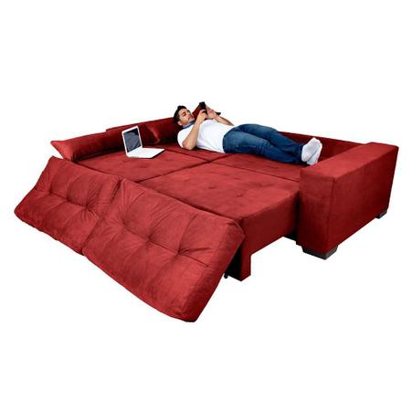 Imagem de Sofá Retrátil, Reclinavel e Cama com Molas Confort Max 3,10 Tecido Suede Vinho - Cama Inbox