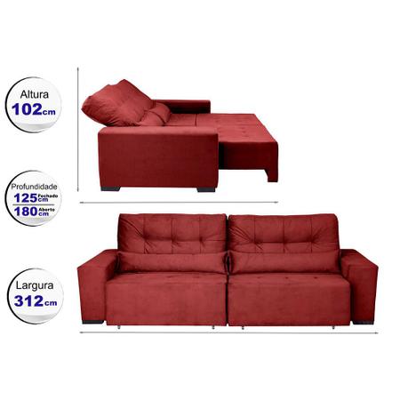 Imagem de Sofá Retrátil, Reclinavel e Cama com Molas Confort Max 3,10 Tecido Suede Vinho - Cama Inbox